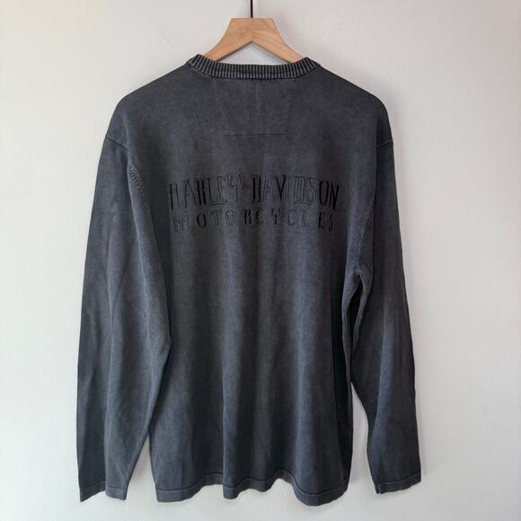 Harley Davidson Men's Faded Heavyweight Ribbed Knit Top Black Size Large - Picture 4 of 5